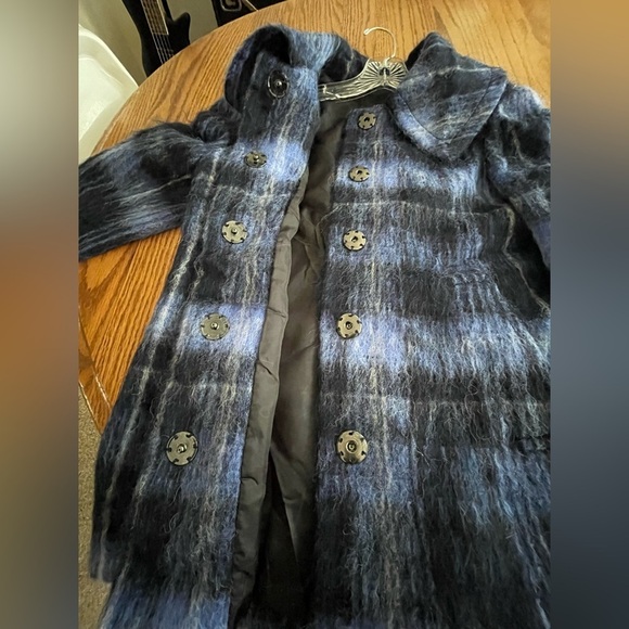 Eryn Brinie Made In Italy Winter Wool Coat Metallic Blue Sz S Oversized Collar - Picture 6 of 11